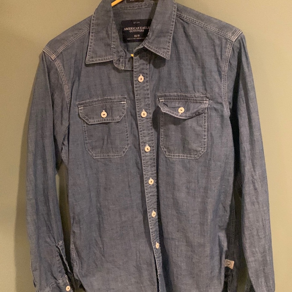 American eagle AEO button down blue long sleeve casual dress shirt men size XS